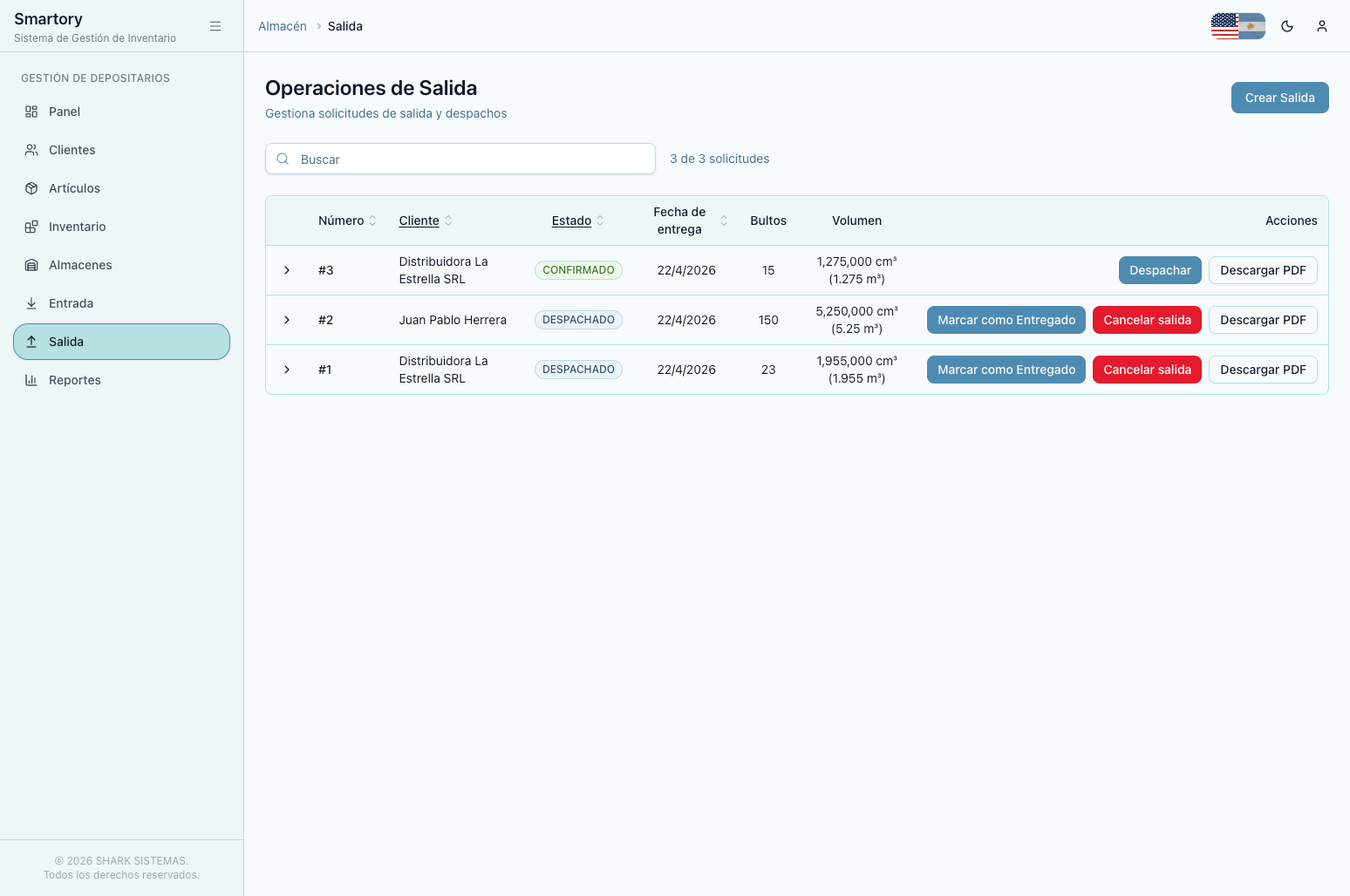 Operaciones de salida en Smartory